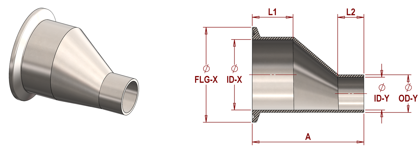 ASME BPE, DT-4.1.3-2 (DT26) Eccentric Reducer, Weld x Weld