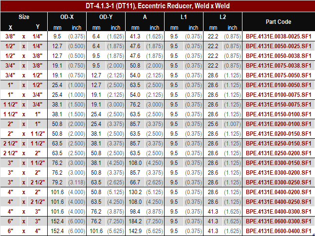 ASME BPE, DT-4.1.3-1 (DT11) Eccentric Reducer, Weld x Weld