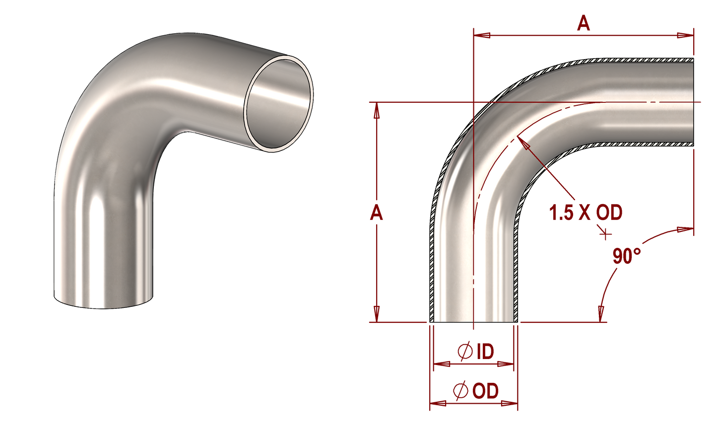 ASME BPE, DT-4.1.1-1 (DT7) 90° Bend, Weld x Weld