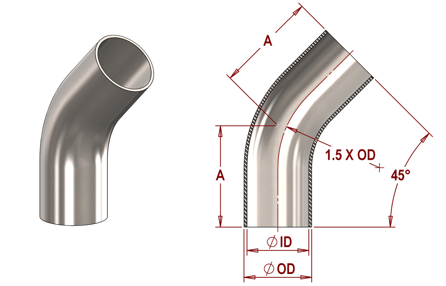 ASME BPE, DT-4.1.1-4 (DT8) 45° Bend, Weld x Weld