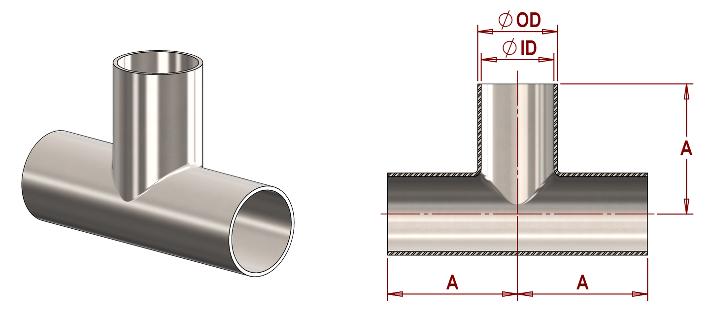 ASME BPE, DT-4.1.2-1 (DT9) Straight Tee, Weld x Weld