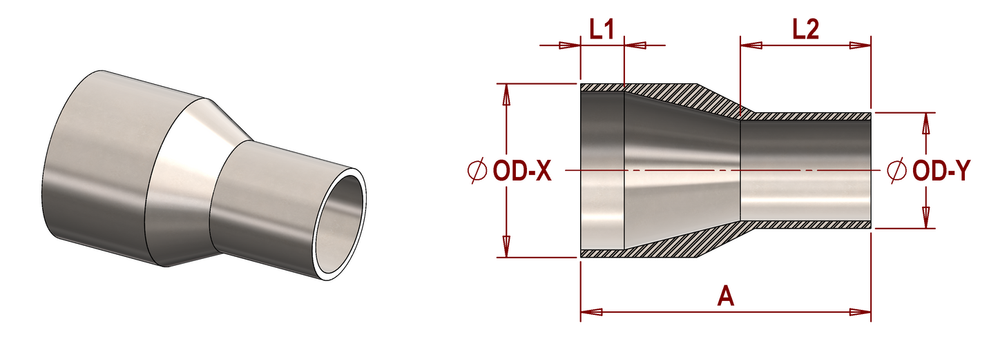 ASME BPE, DT-4.1.3-1 (DT11) Concentric Reducer, Weld x Weld